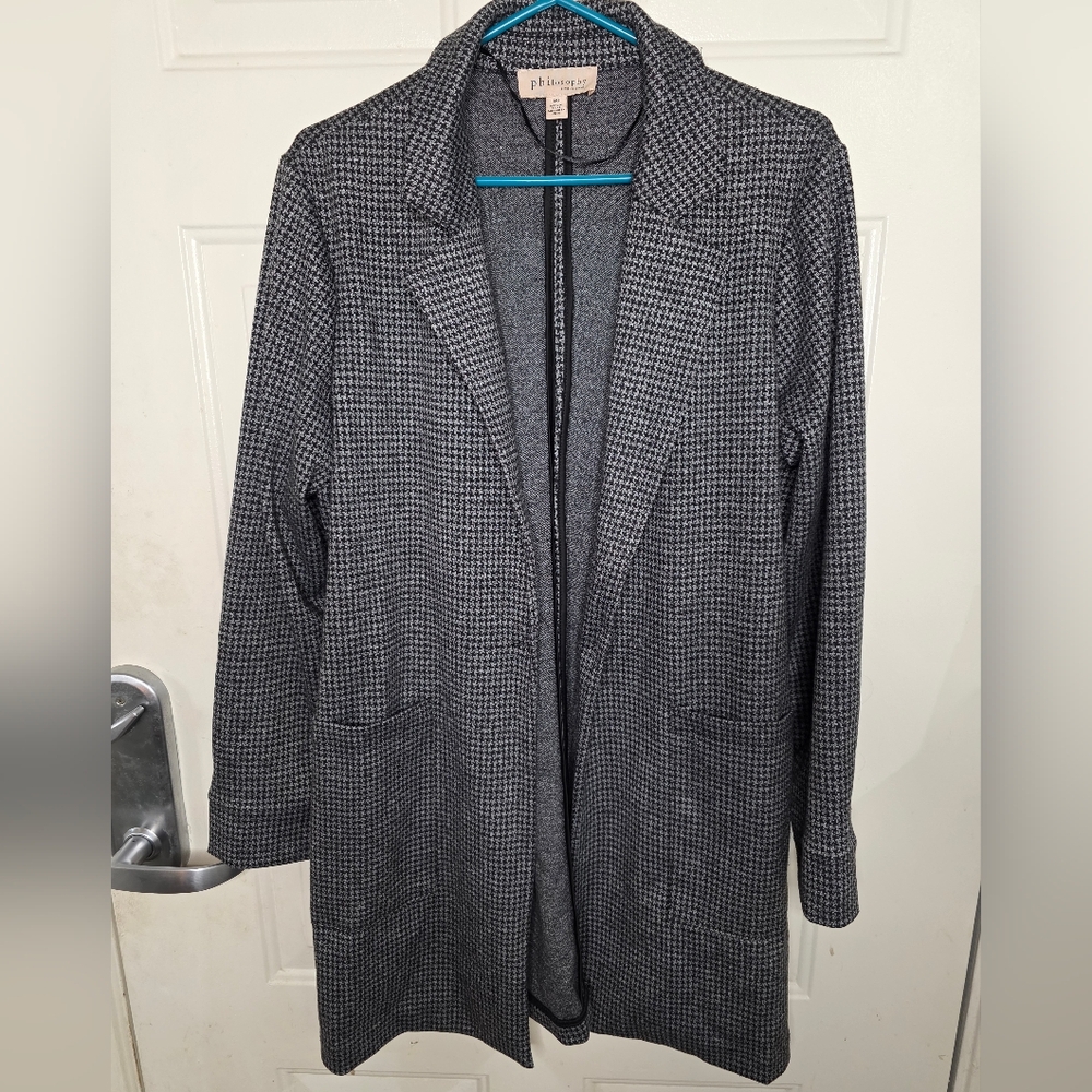PHILOSOPHY  Houndstooth Single Button Long‎ Blazer Jacket Women Size Large